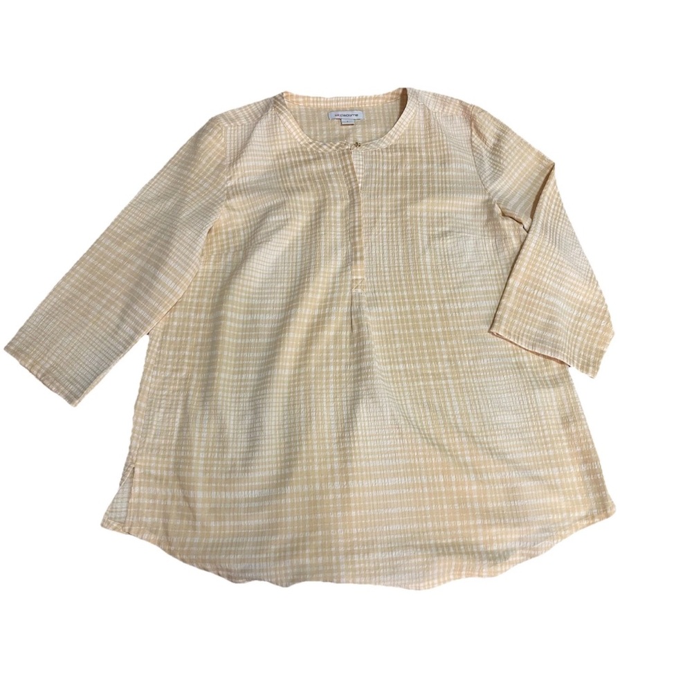 Liz Claiborne ladies pullover yellow‎ check tunic top size large summer beach